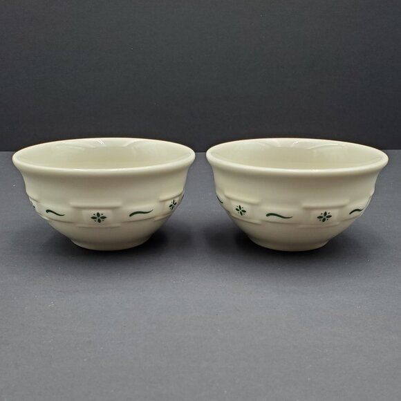 Longaberger Pottery Woven Traditions Heritage Green Dessert Bowls Fruit Bowls - Picture 1 of 5